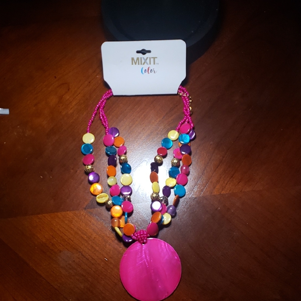 Mixit Colorful Necklace with Pink Disc
